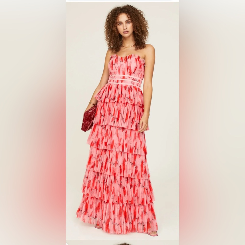 Hutch Strapless Pink and Red Tiered Dress